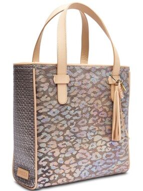 Consuela Iris Chica Tote Brown Leather Reptile Embossed Shoulder Bag